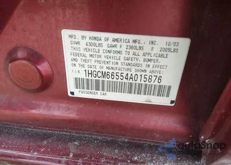 2004 Honda Accord 3.0 Ex z USA, uszkodzony, nr VIN 1HGCM66554A015876